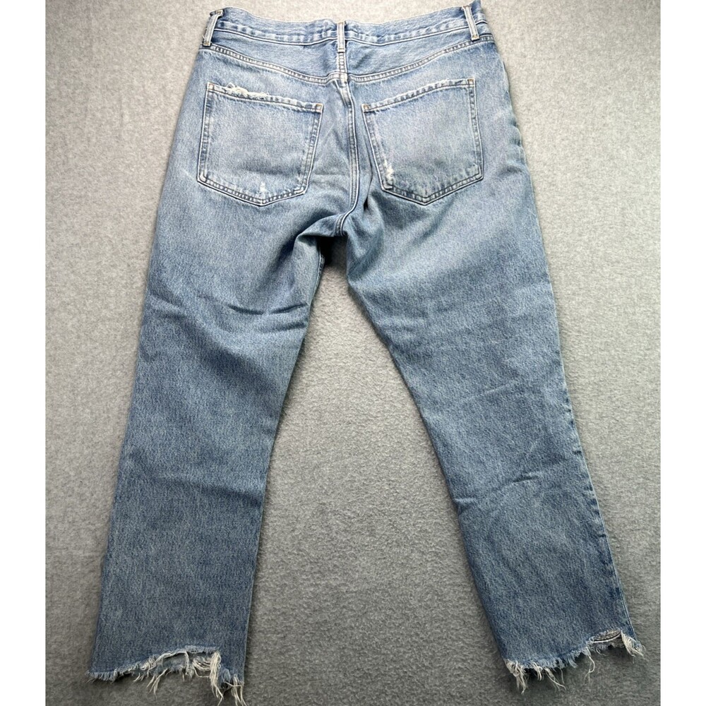 AGolde Riley High Rise Straight Crop Jeans 31 Button Fly Raw Hem Light Wash - Picture 11 of 14